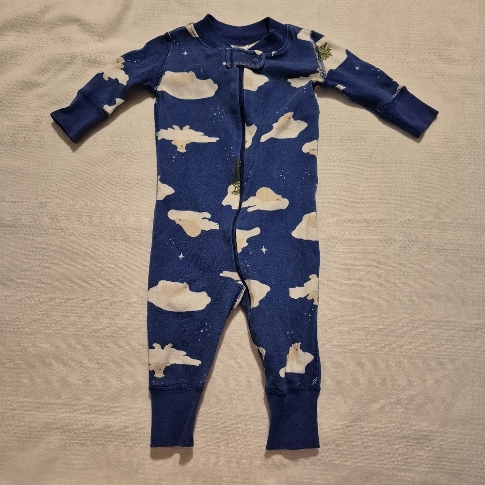 Hanna Andersson boys size 50 or 0-6 months bear on clouds zip up sleeper VGUC
